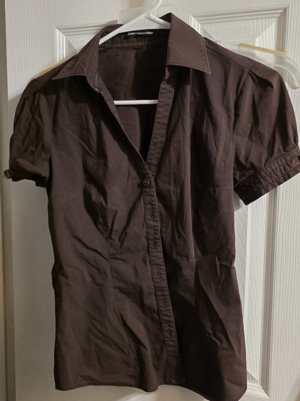 Express Women's Dark Brown Short-Sleeve Button Blouse